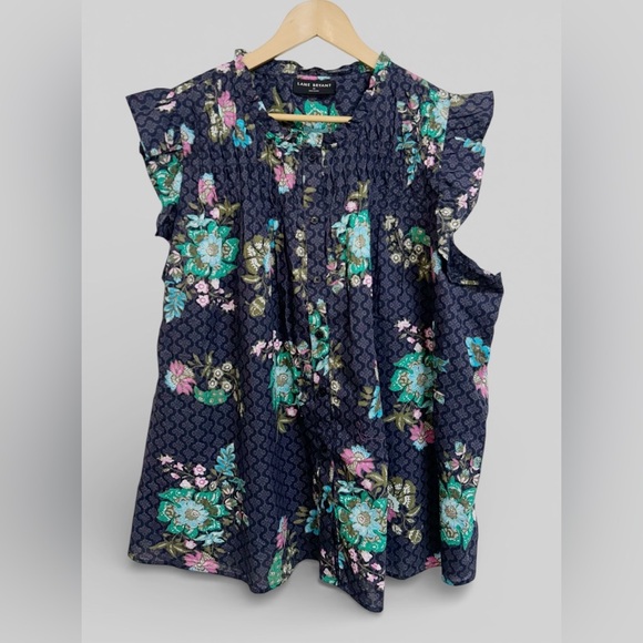 Lane Bryant Flutter-Sleeve Ruffle-Neck Blouse Size 22 3X - Picture 2 of 9